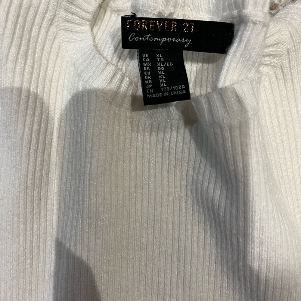 Forever 21 Cream Ribbed Knit Top